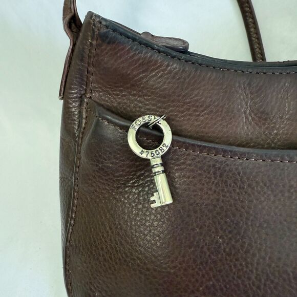 FOSSIL Vintage Baguette Purse Leather Brown Y2K Crossbody Bag Key Classic - Picture 3 of 14